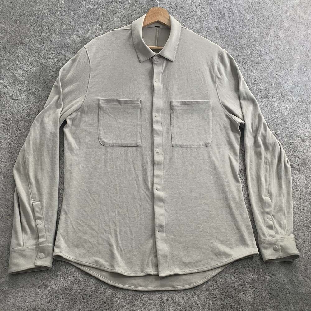 Lululemon Soft Knit Overshirt Mens Large Stretch Jersey Snap Button Up Preppy